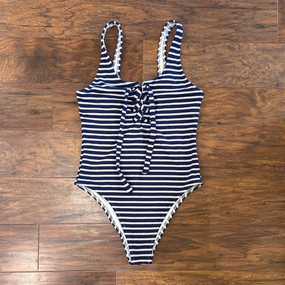 Aerie Striped Navy and White One Piece Swimsuit